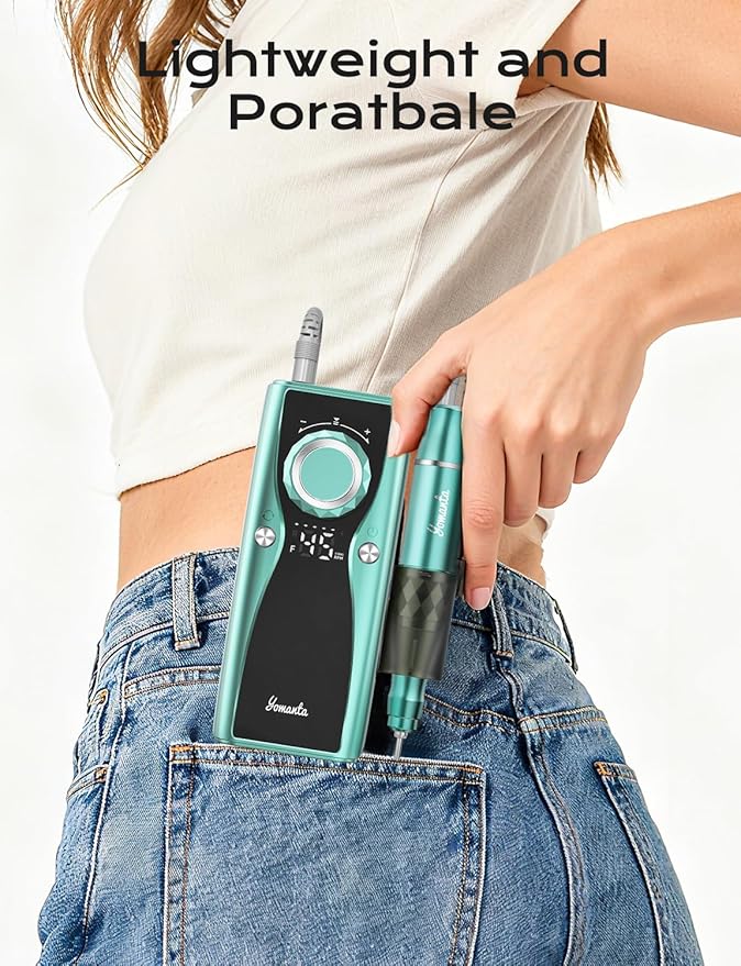Electric Nail Drill Professional Kit: 45,000 RPM USB Rechargeable Efile Nail Drill Nail File with 12 Bits for Polishing Gel/Acrylic Nails- Portable Manicure Tool Set for Salon/Home-Green