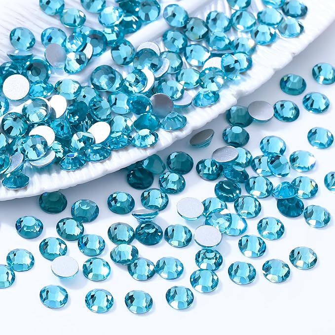 Meibite Malachite Blue Flatback Rhinestones, Glass Rhinestones for Nail Art and Craft, Glue Fix, Loose Crystal Gemstones(Malachite Blue, SS30, 288pcs, 6.4-6.6mm)