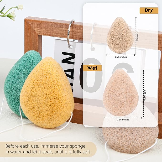 Konjac Exfoliating Organic Cleansing Facial Sponges Set - Natural Walnut Charcoal Konjac Face Scrubbers Sponge for Body Exfoliator Skincare Makeup Removal, Safe for Oily Dry Combination Sensitive Skin