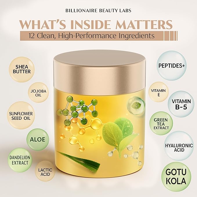 BILLIONAIRE BEAUTY LABS Collagen Booster Peptide Face Cream w Hyaluronic Acid – Peptide Face Moisturizer for Women, Hydrating, Non-Greasy, for Firming, Smoothing, Younger-Looking Skin, Fragrance-Free