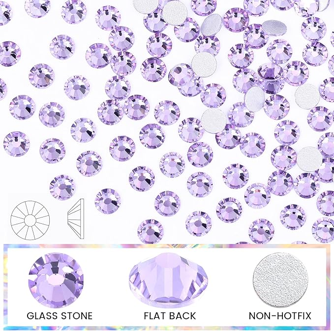 Novani Crystal Rhinestones, Flatback Loose Gemstones 1440pcs Glass Rhinestones for Clothes Shoes Crafts Makeup Nail Art and DIY Decorations(SS6, Lavender)