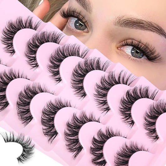 Wispy Lashes False Eyelashes Clear Band Cat Eye Lashes Natural Look 15MM Fake Eyelashes Pack Pestañas Postizas Naturales Wispy D Curvature Lashes, 7 Pairs