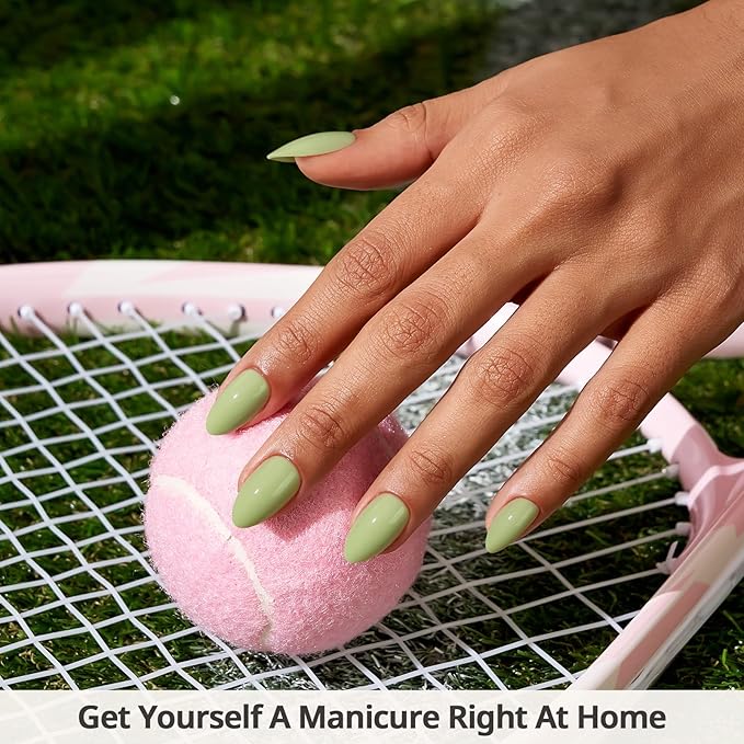 BTArtbox Press On Nails Almond - Pastel Green Short Press On Nails with Glue for Women, Opaque Soft Gel Glue On Nails in 16 Sizes - 32 Stick On Nails Kit, Court Queen