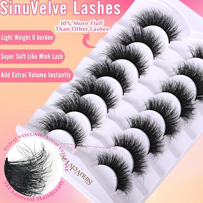 SinuVelve Extra Fluff 6D Volume Lashes 18mm D Curlve False Eyelashes Strips Light Weight Mink Wispy Cat Eye Lashes Flexible Band Reusable 15 Times By Hiklasy