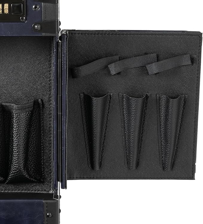 Rolling Makeup Case, Professional Makeup Train Case Hair Salon Luggage Hairdressing Trolley Travel Organizer Lockable Box with 3 Drawers Professional Makeup Case with Wheels(Balck Blue)