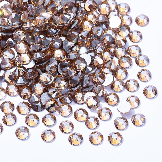 Meibite Gold Shadow Flatback Rhinestones, Glass Rhinestones for Nail Art and Craft, Glue Fix, Loose Crystal Gemstones(Gold Shadow, SS10, 1440pcs, 2.7-2.8mm)