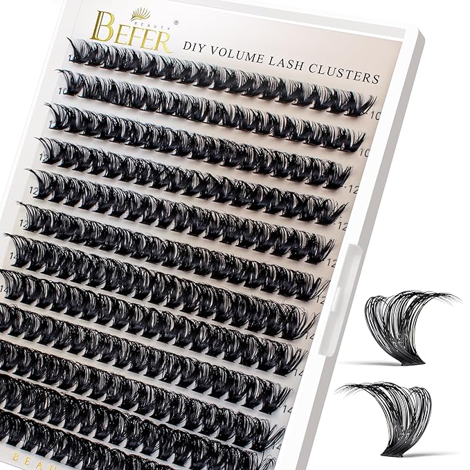 BEFER Lash Clusters, 216 Pcs D Curl All-New Upgrade 100P Eyelash Clusters Volume Individual Lashes Extensions 10-16MM Wispy Eyelash DIY At Home(Upgrade-100P)