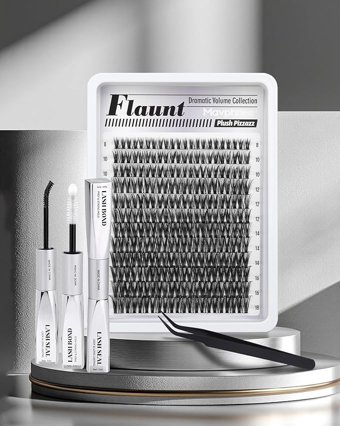 Flaunt Lash Clusters Kit Wispy Cluster Eyelash Extensions Kit CD-Curly Natural Individual Lashes DIY Lash Extension Kit 132Pcs Flora Cluster Lashes with Bond and Seal and Tweezers by Mavphnee (8-18MM)