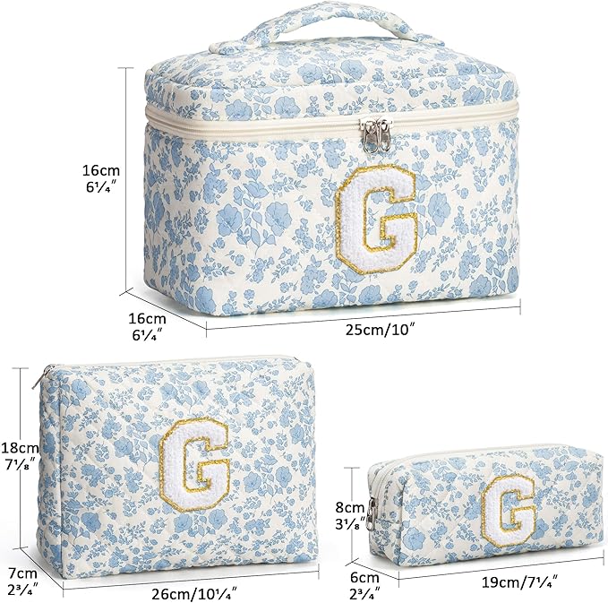 Birthday Gifts for Teen Girl Women, Personalized Initial Makeup Bag Quilted Cosmetic Bag Make Up Bags Travel Toiletry Bags Teen Girl Gifts Trendy Stuff Valentines Day Gift for Wife Mom Daughter Friend