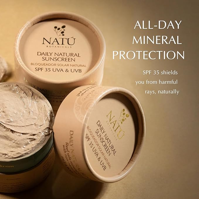 NATÚ BOTANICALS Tinted Mineral Face and Body Sunscreen SPF 35 - Mineral Zinc Oxide Sunblock Lotion - Broad-Spectrum UVA & UVB Protection - Lightweight & Gentle for Sensitive Skin - Reef Safe