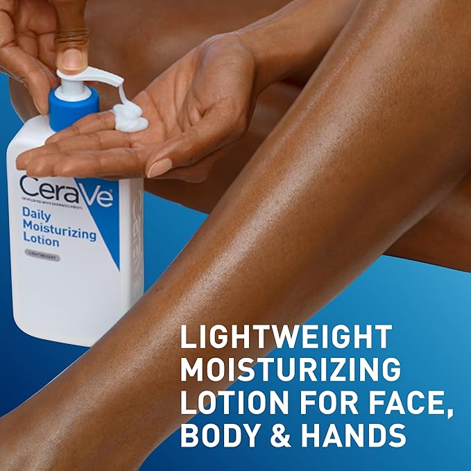 CeraVe Daily Moisturizing Lotion for Dry Skin, Body Lotion & Face Moisturizer with Hyaluronic Acid and Ceramides, Daily Moisturizer, Fragrance Free, Oil-Free, 12 Ounce