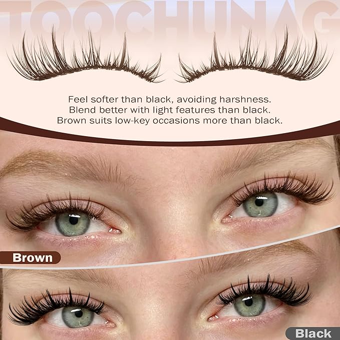 Brown Lash Clusters Manga Cluster Eyelash Extensions Dark Brown Eyelash Clusters Spiky C-Curly Cluster Lashes 10-16mm DIY Lash Extension 120pcs Individual lashes with Clear Band by TOOCHUNAG