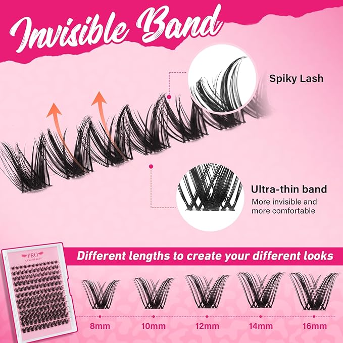 PRO LASHBEAUTY Manga Lash Clusters Kit with Lash Bond and Seal Eyelash Applictor Lash Remover DIY Lash Extension Kit for Beginner Waterproof Resuable Eyelash Extensions at Home (Sweety,8-16mix)