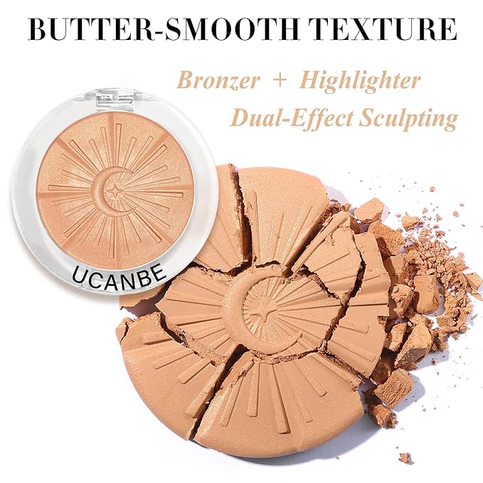 UCANBE Baked Luminous Bronzer Skin Enhancer, Buildable & Blendable Powder Bronzer 2-in-1 Highlight and Contour, Ultra-Fine Smooth Formula, Long-Lasting Natural Sunkissed Glow - 01Golden Crème (Bronze)