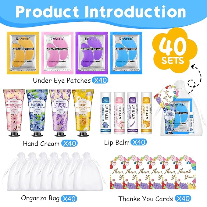 120 Pcs Spa Party Favors Set of Under Eye Patches, Hand Creams and Lip Balms, Perfect Bulk Gifts Kit for Women & Teen girls at Stocking Stuffers, Baby Showers, Sleepover Party, Christmas Gifts