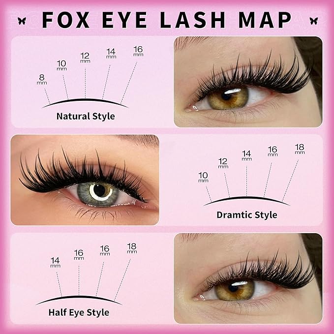 Wtvane Fox Eyelash Clusters Wispy Lash Clusters with Spikes Pre-mapped 8-18mm Cluster Eyelash Extensions LC-Curly Individual Lashes Faiy Lashes Cluster Cat Eye Lash Clusters DIY Lash Extension