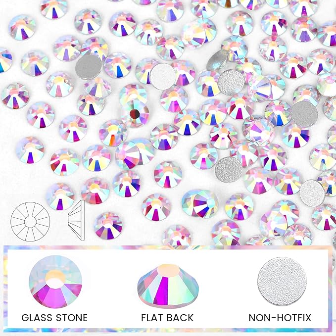 Novani Crystal Rhinestones, Flatback Loose Gemstones 1440pcs Glass Rhinestones for Clothes Shoes Crafts Makeup Nail Art and DIY Decorations(SS8, Crystal AB)