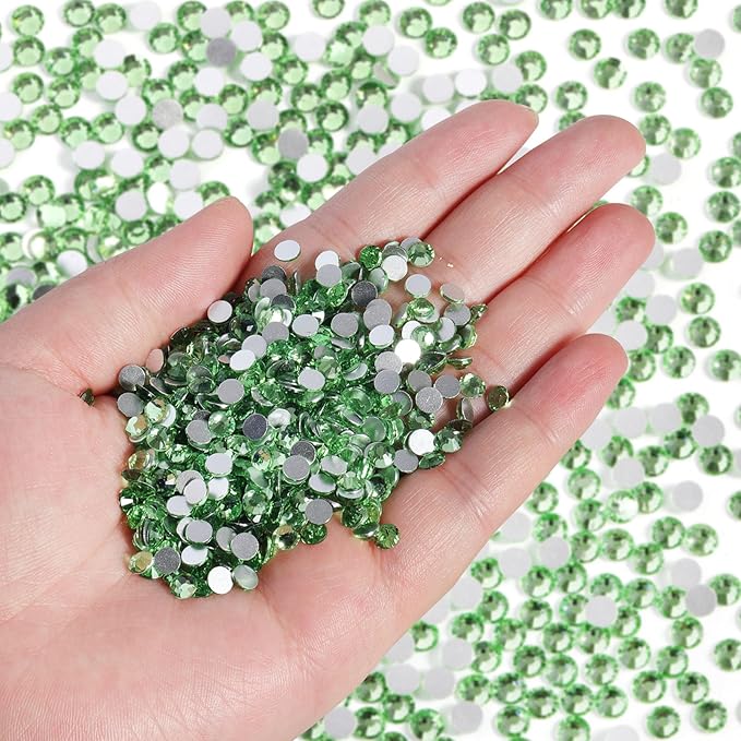 Beadsland Flatback Rhinestones Bulk,14400pcs Green Rhinestones for Nails Crafts Clothes DIY Decoration, Light Green/Peridot, SS6, 1.9-2.1mm