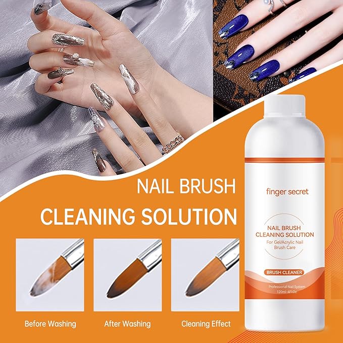 BEVINAS Nail Brush Cleaner 2 packs Nail Brush Cleaner for Gel Polish Nail Brush Cleaner Liquid for Acrylic with Glass Cup Nail Cleaning pads for DIY Salon at Home 8 Fl.Oz
