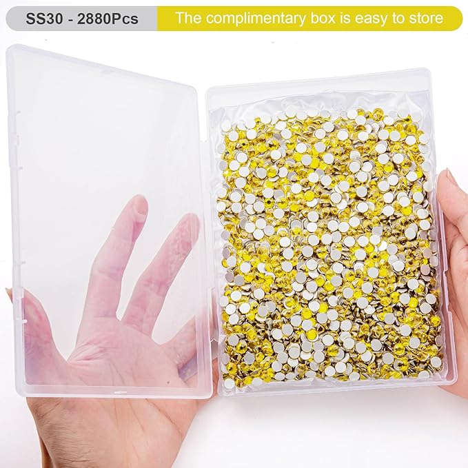MEIBITE Flatback Rhinestones Bulk, 2880PCS Citrine Rhinestones for Clothes DIY Decoration Crafts, Citrine, SS30, 6.3-6.5mm