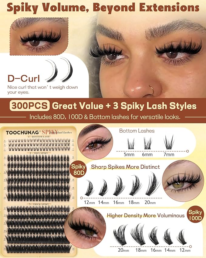 Lash Clusters Kit Manga Eyelash Clusters 300pcs DIY Lash Extension Kit with Bottom Lashes 12-20mm Anime Cluster Lashes Volume Fairy Eyelash Extensions Kit with Bond,Seal,Tweezers by TOOCHUNAG