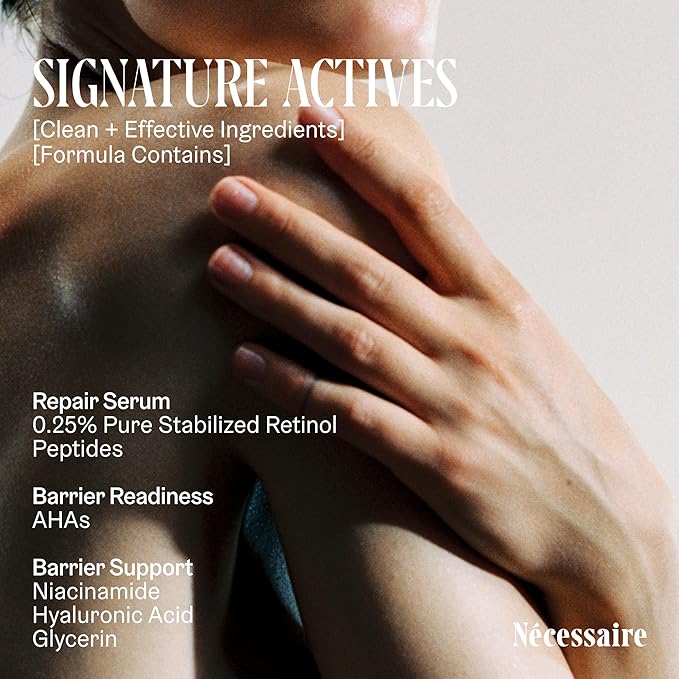 Nécessaire The Hand Retinol. Anti-Age Repair Serum. For Crepiness, Wrinkles, Spots, Brittle Cuticles. 0.25% Pure Retinol. 5% AHA. Dermatologist-Tested. Hypoallergenic. Non-Comedogenic. 2.2 fl oz.