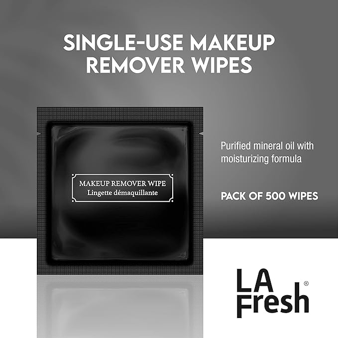La Fresh Hotel Premium Paraben-Free Makeup Remover Wipes - Black With Light Flora Scent 8x6" Wet Wipes - 500 Wipes, Skin Care Travel Essentials
