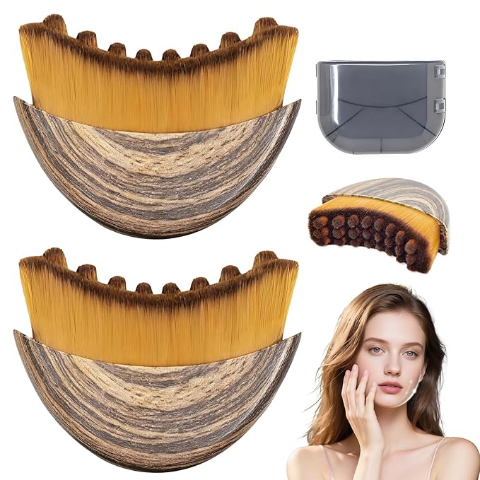 2 PCS Lymphatic Contour Face Brush, Ergonomic Lymphatic Drainage Massager, Natural Makeup Brushes with Gentle Bristles, Hypoallergenic Manual Facial/Body Brush for Sculpting