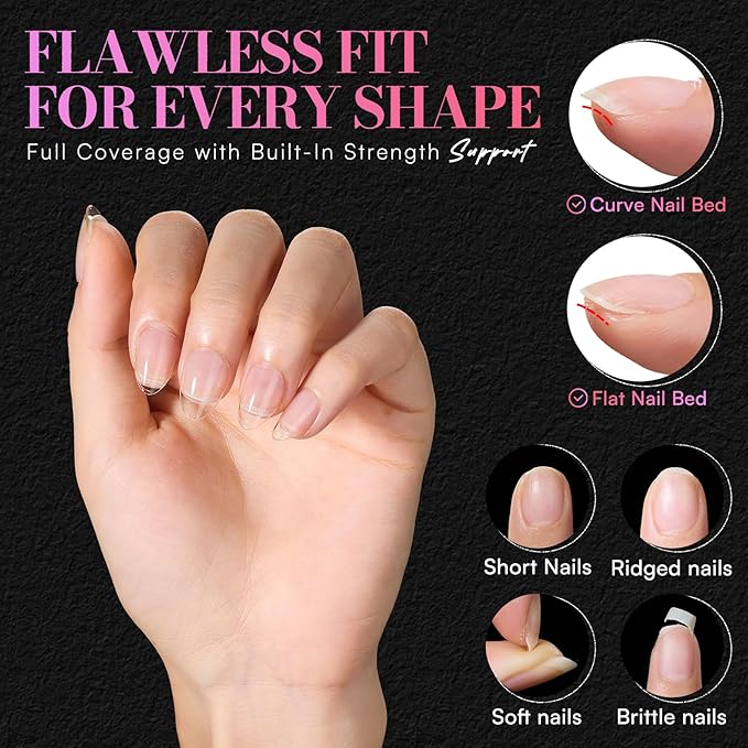 Makartt Extra Short Almond Nail Tips: 240PCS, 15 Sizes, Half Matte, Clear Fake Nails - Full Cover Soft Acrylic Press On Nail Extensions Supplies Salon and Home DIY for Flat & Natural Nail Beds