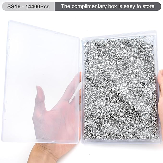 MEIBITE Flatback Rhinestones Bulk, 14400PCS Silver Rhinestones for Clothes DIY Decoration Crafts, Silver, SS16, 3.8-4.0mm