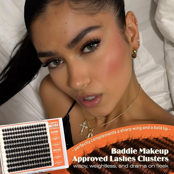Calphdiar Manga Lash Clusters Wispy Eyelash Clusters Spiky Fluffy Volume Cluster Eyelash Extensions 10 12 14 16mm Weightless Cluster Lashes Long Lasting Individual Lashes DIY Cat Eye Open Eye Looks