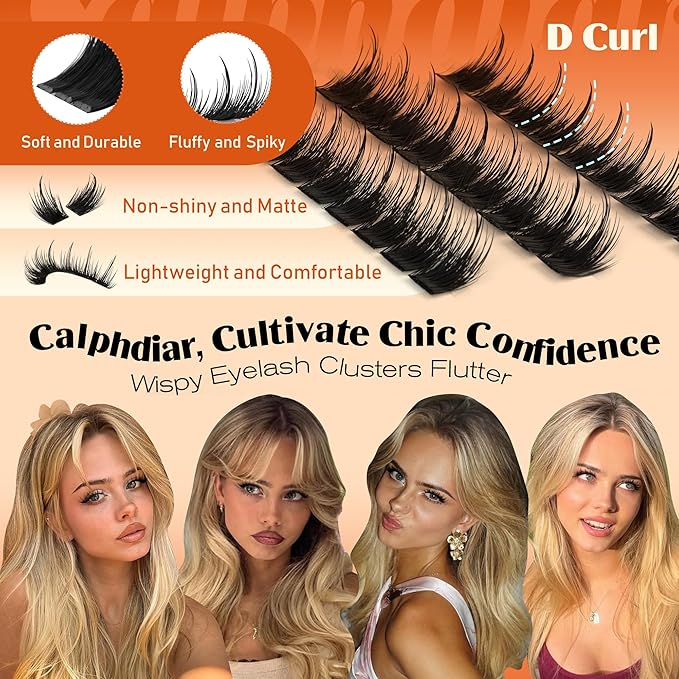 Calphdiar Manga Lash Clusters Wispy Eyelash Clusters Spiky Fluffy Volume Cluster Eyelash Extensions 10 12 14 16mm Weightless Cluster Lashes Long Lasting Individual Lashes DIY Cat Eye Open Eye Looks
