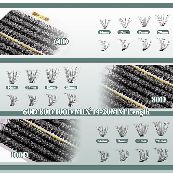 480PCS Lash Clusters 10-20MM 20D+30D+40D+60D+80D+100D Thick Volume Eyelash Extensions Natural Eyelash Clusters Individual Lashes Long Lasting D Curly Lash Extension Thin Band Soft False Lashes-6