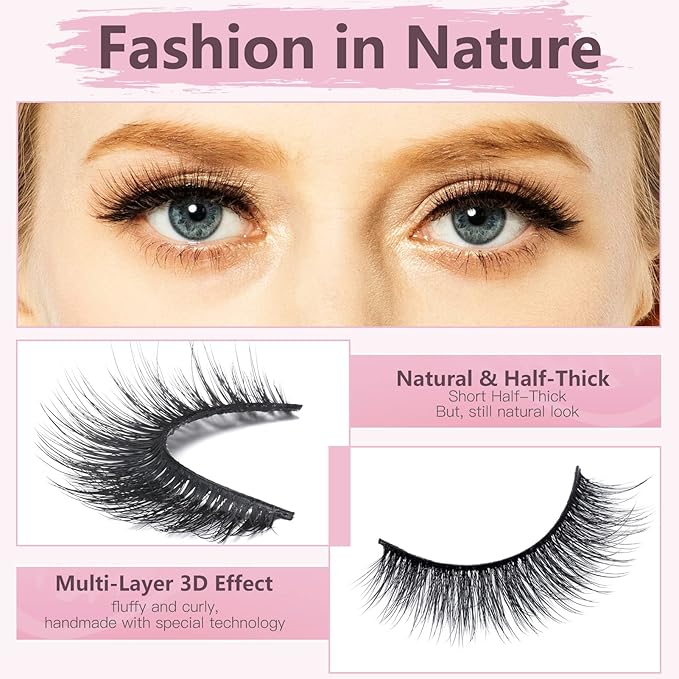 SONAFEEL Natural Lashes Short False Eyelashes 13mm Volume Strip Lashes 12Pairs 3d Mink Lashes Fluffy Reusable Fake Eyelashes Pack
