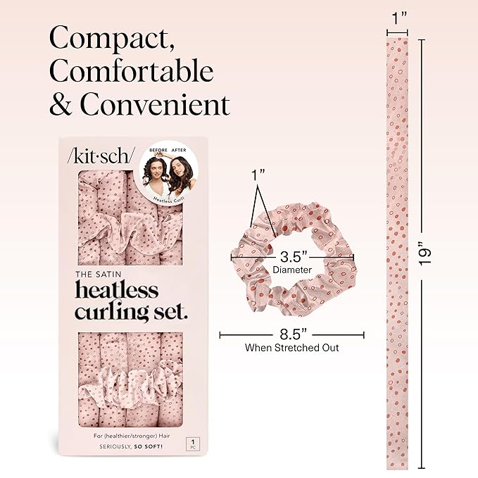 Kitsch Satin Heatless Curling Set – Heatless Curls Overnight with 34" Hair Curler & 2 Satin Scrunchies – Comfortable Hair Curlers to Sleep In for Frizz-Free, No Heat Damage Styling - Micro Dot