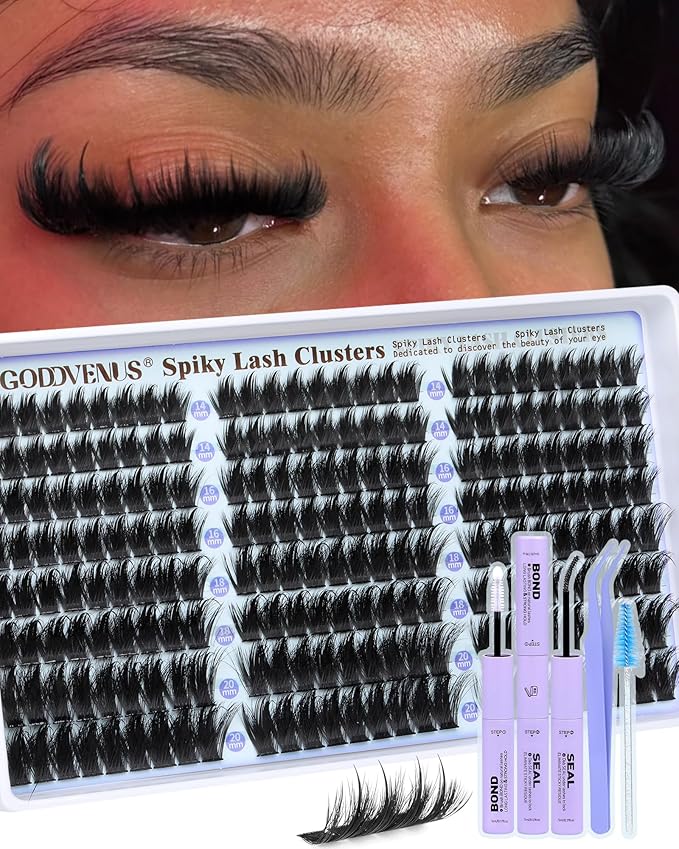 Goddvenus Manga Lashes Clusters with Spikes Messy Wispy Volume Eyelash Clusters Kit Fairy D Curl Cluster Eyelash Extensions Kit Waterproof Fluffy Anime DIY Individual Lash Cluster Extension (14-20mm)