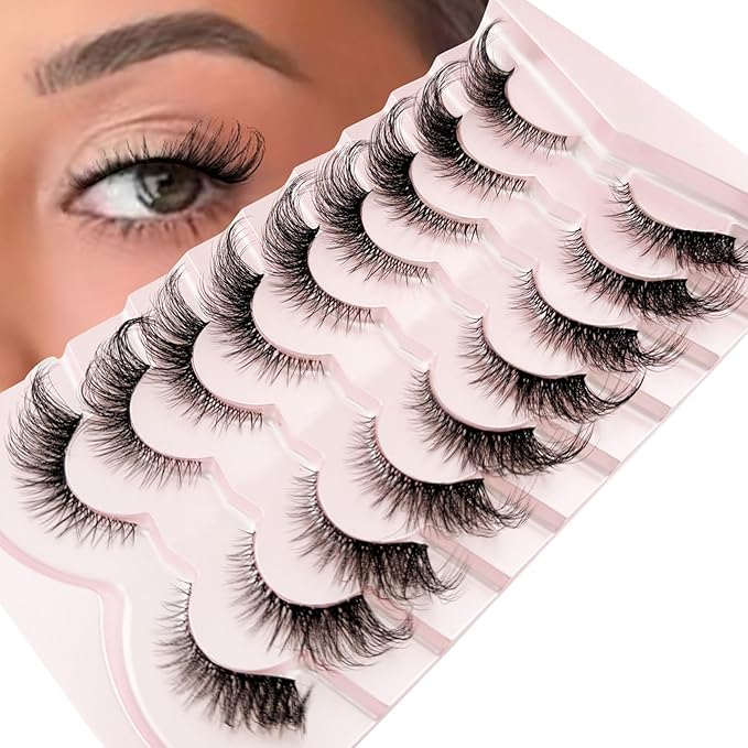 Yasnai Cat Eye Lashes Fluffy False Eyelashes Volume Lashes Wispy Fake Lashes Natural Eyelashes Strip Lashes 9 Pairs Pack 9D