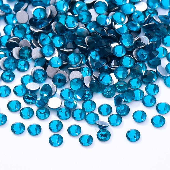 Meibite Malachite Blue Flatback Rhinestones, Glass Rhinestones for Nail Art and Craft, Glue Fix, Loose Crystal Gemstones(Malachite Blue, SS10, 2880pcs, 2.7-2.8mm)