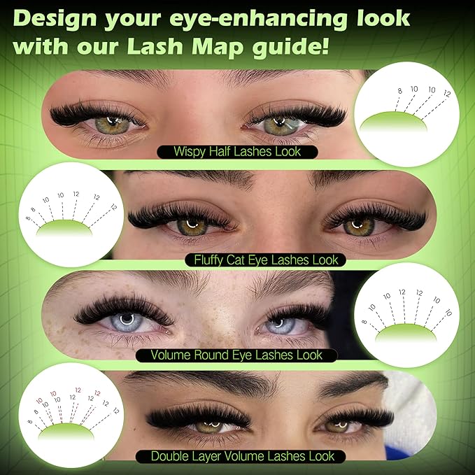 Volume Lash Clusters Kit 8-10-12MM Fluffy Eyelash Clusters Short Lash Extension Kit 243 Pcs Thick Clusters Eyelash Extensions D-Curly 3D Look Individual Lashes Kit by Newcally