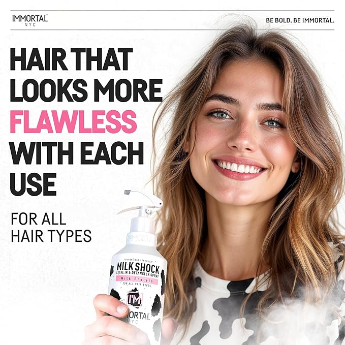 Immortal NYC Milk Shock, Leave-in Conditioner and Detangler Spray, Milk Protein, For All Hair Types
