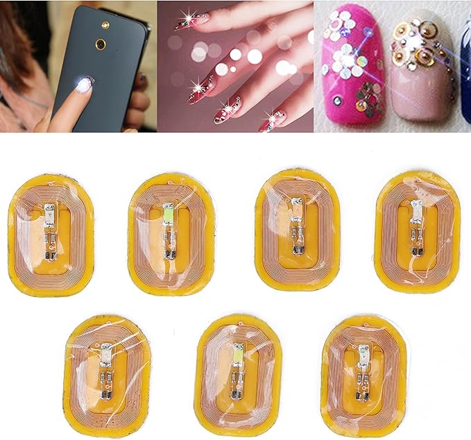 Jiawu Glowing NFC Nail Stickers, Smart LED Light Source NFC Nail Art Tips Lighting for Mobile Phone