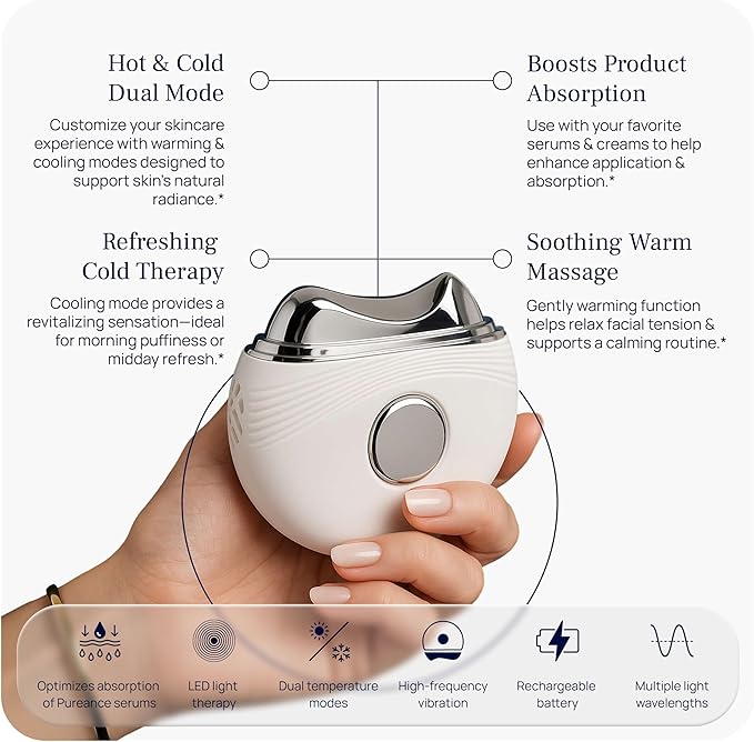 PUREANCE Hot & Cold Beauty Instrument - Red Light Therapy for Face & Neck - Portable Facial Massager Tool - LED Thermal Face Sculpting Wand- for Skin Care, Lift, Puffiness, Wrinkles, Double Chin