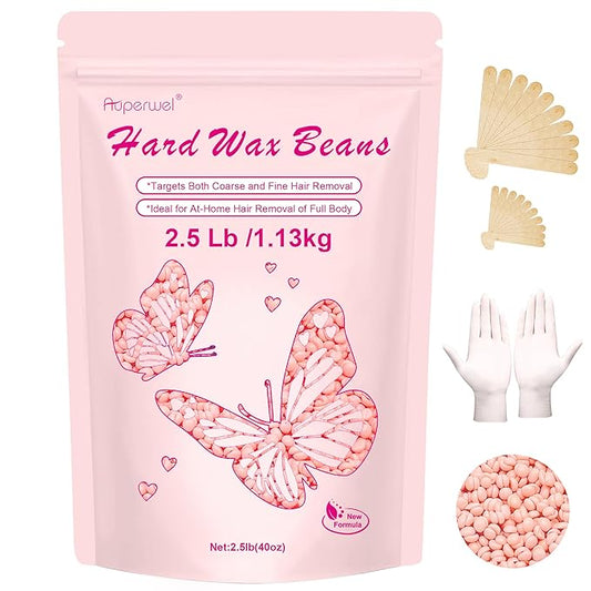 Auperwel Wax Beads 2.5lb,Hard Wax Beads Suitable for Brazilian Bikini & Coarse Hair, Sensitive Skin Hard Wax for Hair Removal (Face/Body/Armpit), Refill Wax Bags for At-Home Waxing (Rose)