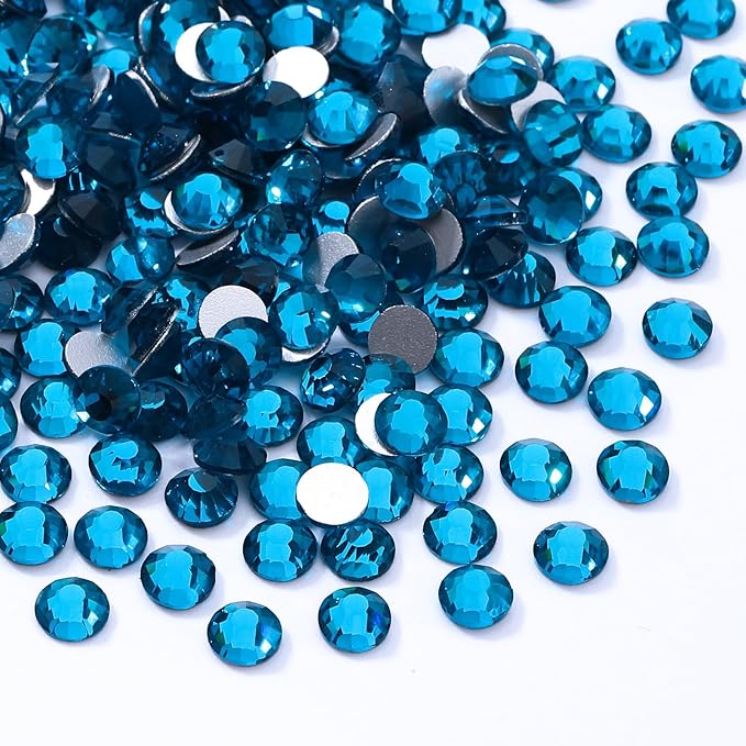 Meibite Malachite Blue Flatback Rhinestones, Glass Rhinestones for Nail Art and Craft, Glue Fix, Loose Crystal Gemstones(Malachite Blue, SS12, 1440pcs, 2.9-3.0mm)