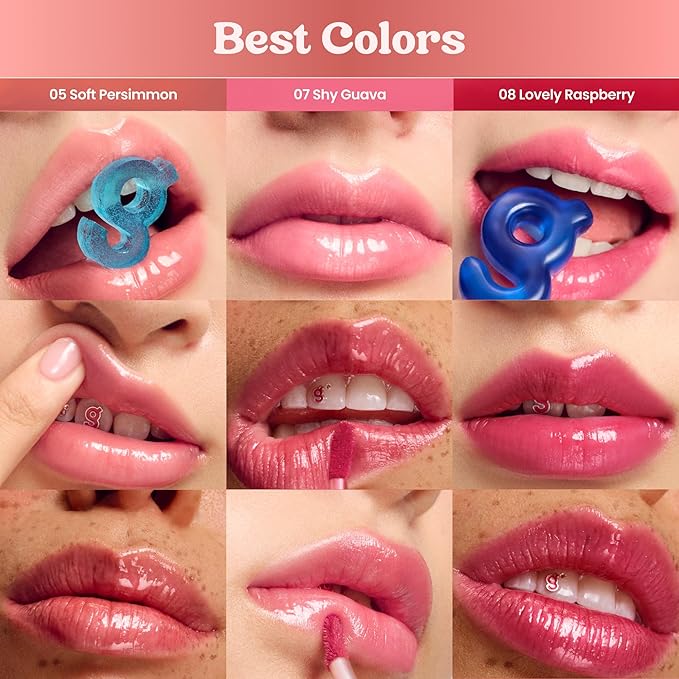 COLORGRAM Fruity Glass Tint 03 Soda Cool Peach | Korean Long Lasting &Waterproof Lip Stain | Glossy Dewy Lip Gloss with Apricot Coral Shade | Buildable, Blendable, Moisturizing | 0.11 Oz