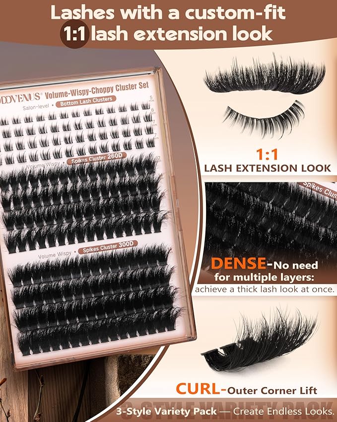 Goddvenus Lash Clusters Volume Eyelash Clusters D Curl cluster eyelash extensions Wispy Eye Lashes Clusters Russian Fluffy Eyelashes Clusters Faux Mink Eyelash Extensions with Bottom Lashes