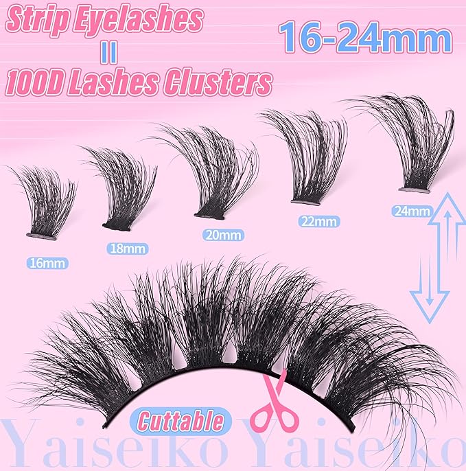 14 Pairs Thick Long Lashes False Eye Lashes Mega Look 5D Volume Dramatic 24mm Waterproof 100D Eyelash Clusters Soft Fake Eyelashes Pack by Yaiseiko