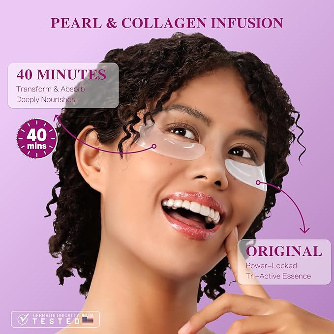 Collagen Under Eye Patches Mask - Undereye Patches for Dark Circles, Puffiness, Wrinkles - Gel Under Eye Patches, Birthday Gifts for Women - Gifts for Women - Vegan (12 Pairs, Pearl Powder)