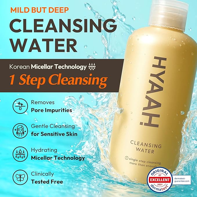 Mild But Deep Cleansing Water - Micellar Water Makeup Remover Oil Free Facial Cleanser for Sensitive Skin - Gently Exfoliates, Hydrates - Korean Skincare, 10.14 fl.oz.