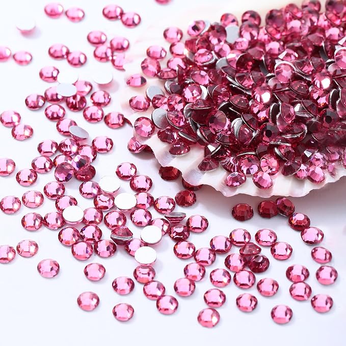 Meibite Rose Flatback Rhinestones, Glass Rhinestones for Nail Art and Craft, Glue Fix, Loose Crystal Gemstones(Rose, SS8, 1440pcs, 2.3-2.5mm)
